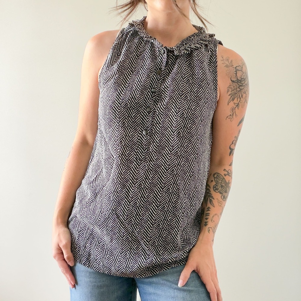 J. Crew Herringbone Top Ruffle Collar